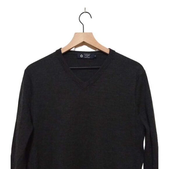 J. Crew Factory Gray V-Neck Merino Wool Sweater Sz M - Picture 2 of 6